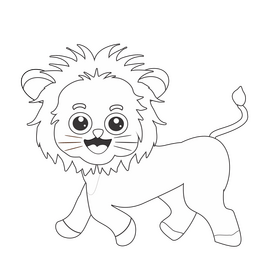 Cute baby lion illustration black and white clipart