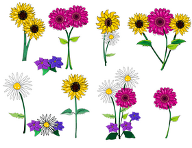 Daisies, gerberas, violets flowers vector