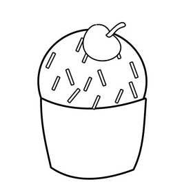 Cherry cupcake drawing black and white clipart