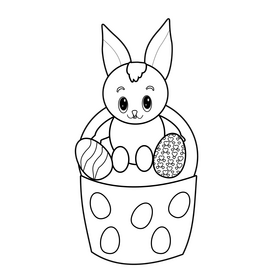 Cartoon bunny cupcake black and white clipart