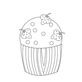 Strawberry cupcake black and white clipart