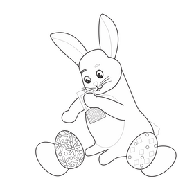 Easter bunny rabbit eating chocolate black and white clipart
