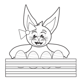 Bunny rabbit with a box of easter eggs black and white clipart