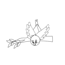 Cartoon bird on a branch black and white clipart