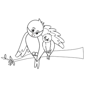 Birds on a branch illustration black and white clipart