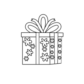 Flower gift box black and white clipart