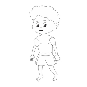 Cute black African American boy at the beach black and white clipart