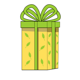 Yellow gift box with green ribbon illustration clipart
