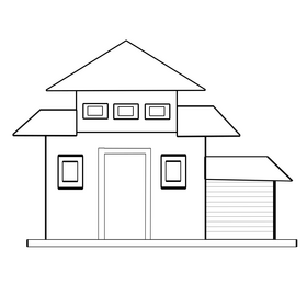 Cartoon house with garage black and white clipart