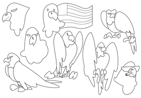 Eagle cartoon set black and white vector