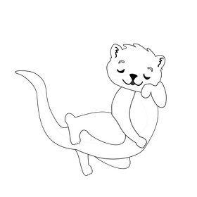Otter sleeping drawing black and white clipart