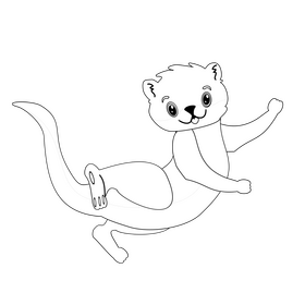 Otter swimming black and white clipart