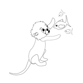 Otter with fishes black and white clipart