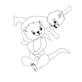 Two otters illustration black and white clipart