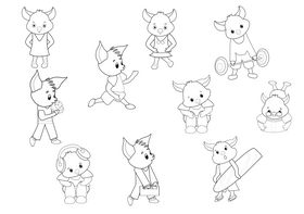 Cute pigs black and white vector