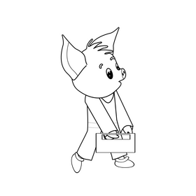 Pig going to work cartoon black and white clipart