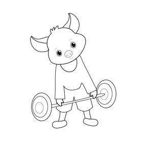 Cute pig working out black and white clipart