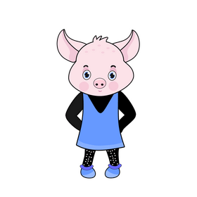 Cute pig with blue dress clipart