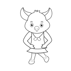 Cute pig with skirt and blouse black and white clipart