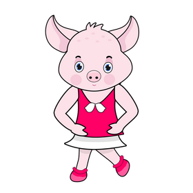 Cute pig with skirt and blouse clipart