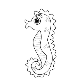 Mermaid with seahorse illustration black and white clipart