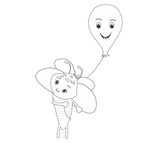 Bee holding a balloon illustration black and white clipart