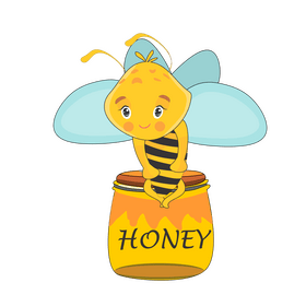 Bee sitting on a honey pot clipart