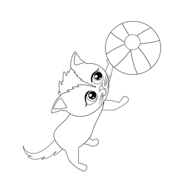 Cat playing ball black and white clipart