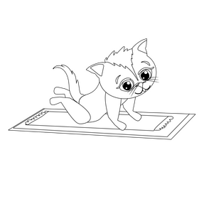 Cat exercising cartoon drawing black and white clipart