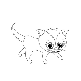 Cute cat walking black and white clipart