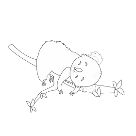 Cartoon koala sleeping on a tree black and white clipart