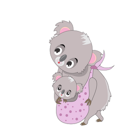 Koala carrying baby drawing clipart