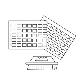 Cartoon cleaning cloth and cleaning brush black and white clipart