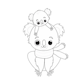 Free koala with baby on its head black and white clipart
