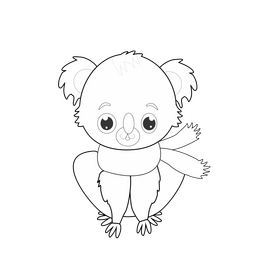 Cute baby koala sitting black and white clipart