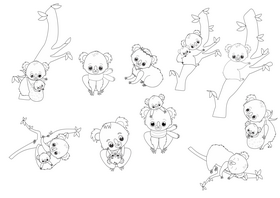 Cute koala climbing black and white vector