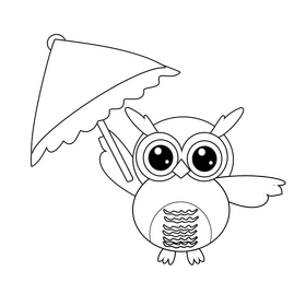Owl with umbrella black and white clipart