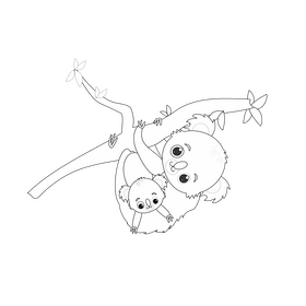 Koala with baby cartoon black and white clipart