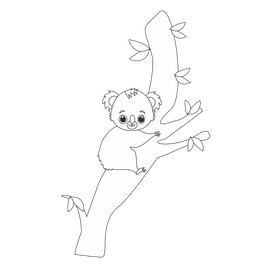 Koala climbing tree illustration black and white clipart