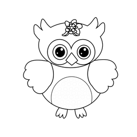 Blue owl illustration black and white clipart