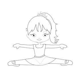 Cartoon brunette ballerina black and white clipart