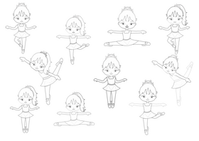 Cartoon ballerina girls dancing black and white vector
