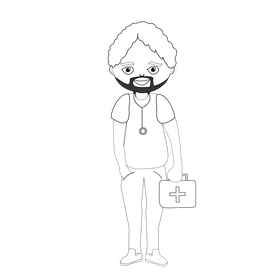 Cartoon bearded doctor black and white clipart