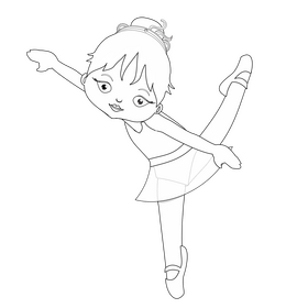 Cartoon ballerina girl dancing black and white clipart