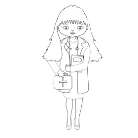 Doctor long hair illustration black and white clipart