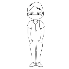 Young male nurse wearing mask black and white clipart