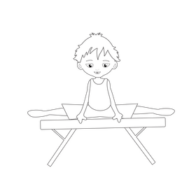 Cartoon boy doing gymnastics black and white clipart