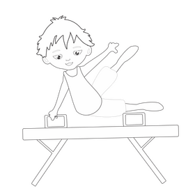 Doing gymnastics black and white clipart