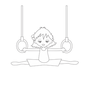 Little girl gymnastics cartoon black and white clipart
