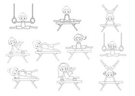 Athletes doing gymnastics black and white vector